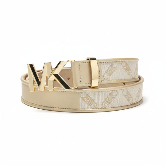 Michael Kors MK Logo Reversible Belt Gold Cream, Women