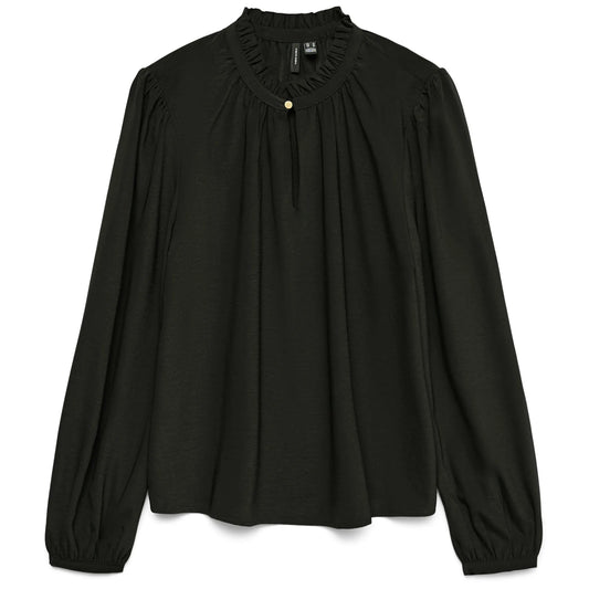 Vero Moda Mani LS Frill Top (10334521-BLACK) Women