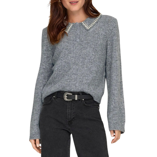 JDY April Life Pearl Collar Sweater (15351838-MEDIUMGREYM) Women
