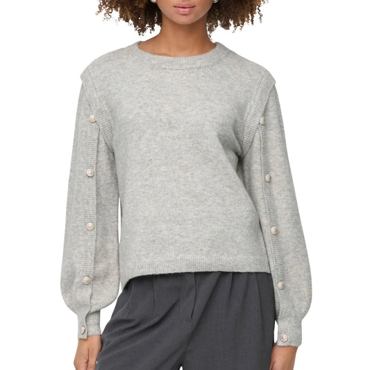 Only Rene Life Button Sweater (15358576-LIGHTGREYM) Women