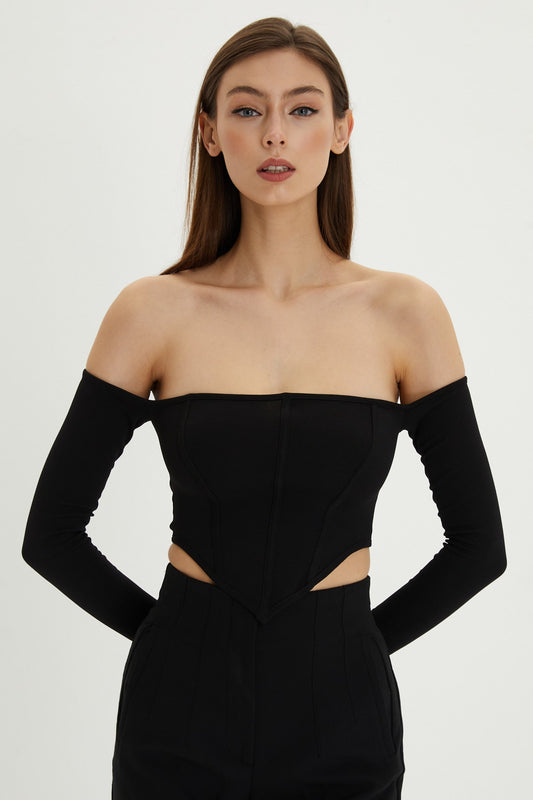 Cool & Sexy Women's Black Back Zippered Crop Blouse Women