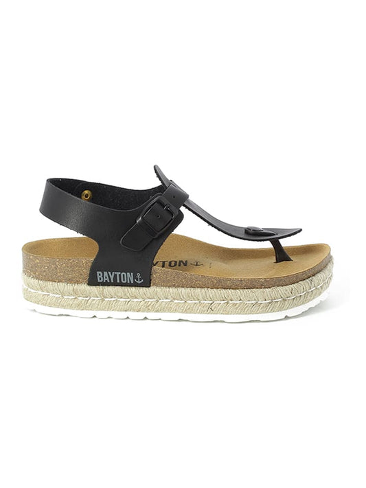 BAYTON Leather Flip Flops "Celiane" Black Women