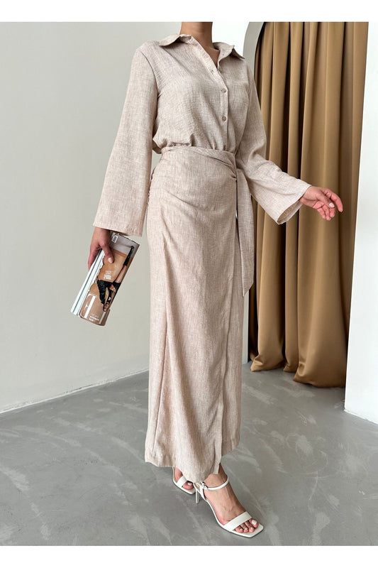 Laluvia Coffee Lacing Detailed Skirt Set Mink Women
