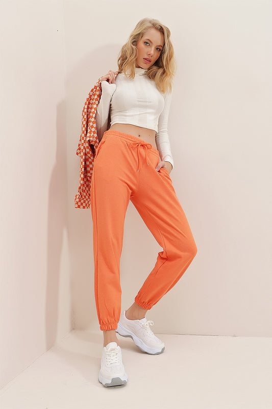 Trend Alaçatı Stili Women's Orange Seasonal Elastic Two Yarn Sweatpants Alc Women