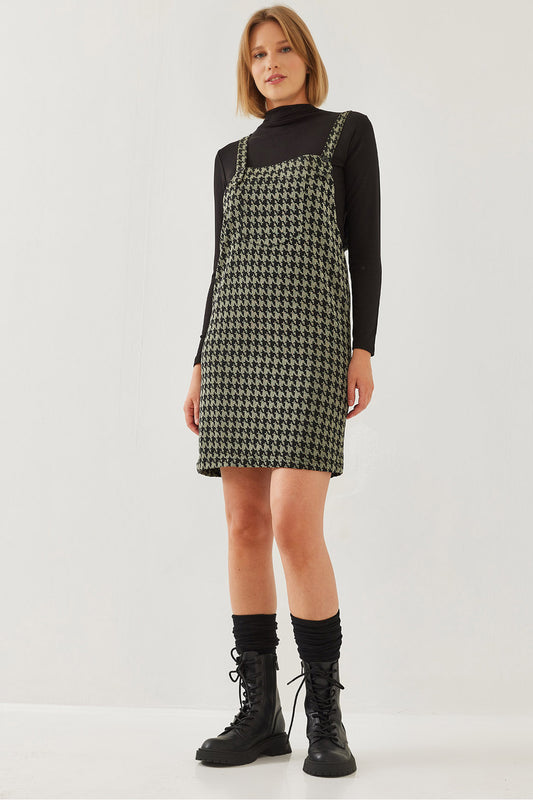 Bianco Lucci Women's Houndstooth Patterned Salopet Mint Green Women