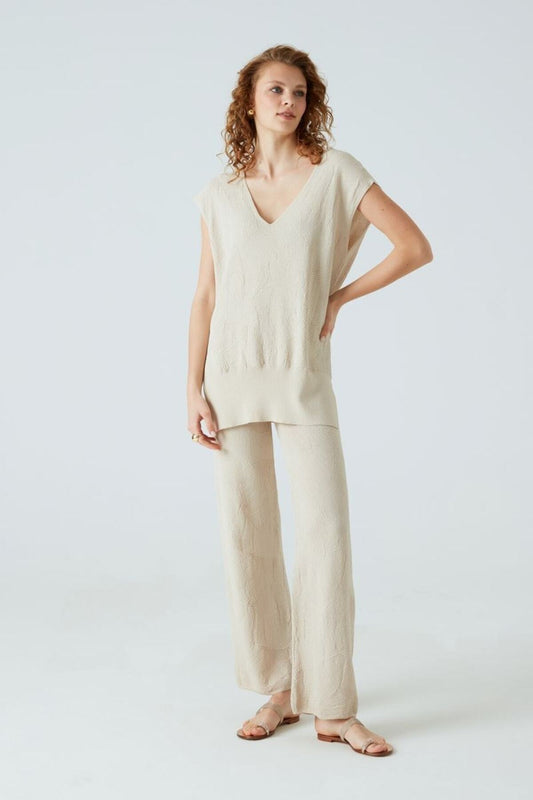 JOIN US Palm Leaf Patterned Palazzo Trousers Beige Women