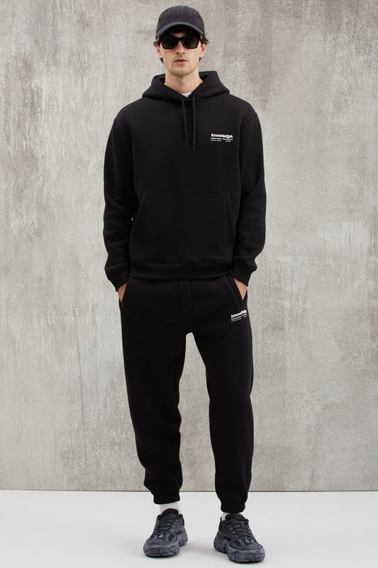 GRIMELANGE Bernon Men's Soft Elastic Tight Leg Three Pockets Organic Cotton Black Sweatpants Men