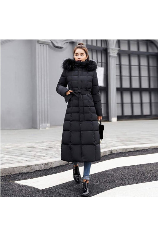 Toridas Winter Full Length Hooded Casual Women's Puffer Coat Black Women