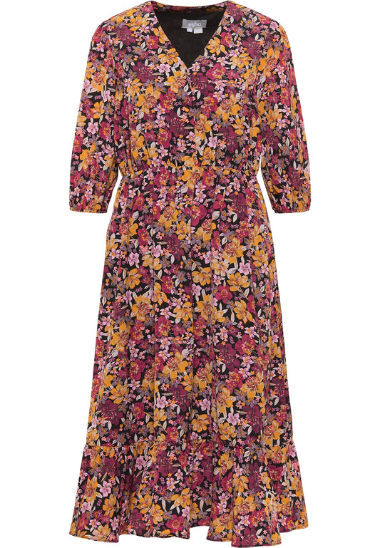 usha Midi Dress with Blumenprint Black (1US21C0G8-Q11) Women