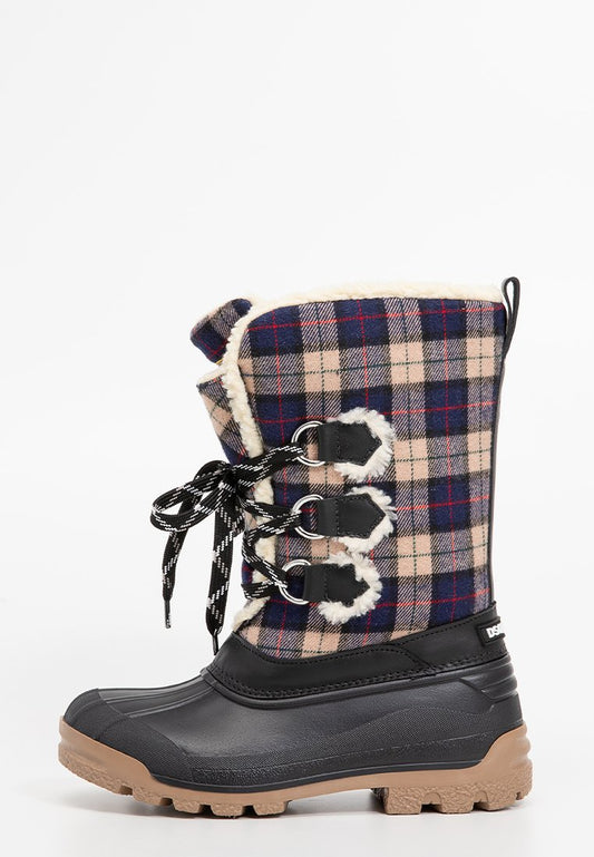 Dsquared2 TARTAN AND FAUX LAMB FUR SNOW BOOTS WITH FABRIC PATCH LOGO teal (ZZO2Q5K35-P00) Kids