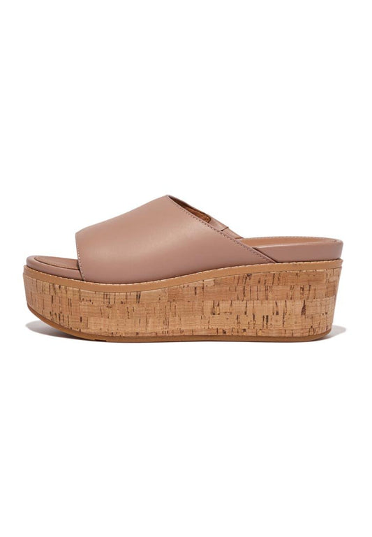 FitFlop ELOISE CORK-WRAP LEATHER WEDGE SLIDES Beige (ZZO2J6D08-B00) Women
