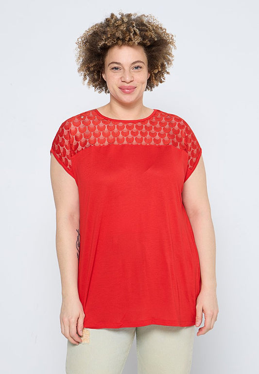 ONLY Carmakoma CARANESSA LACE S/S O NECK TOP ZL Red (ZZO2YMC13-G00) Women