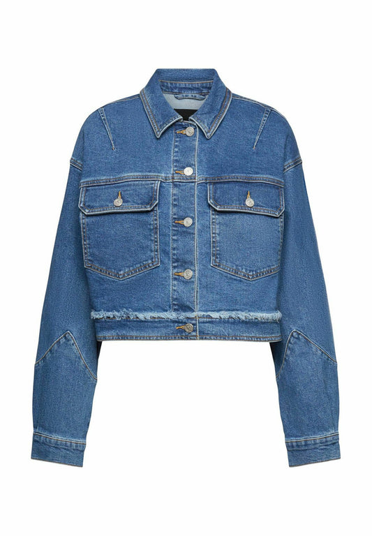 Esprit Verkürzte Jeansjacke mit fransigem Besatz (ES121G0FJ-K12) Women