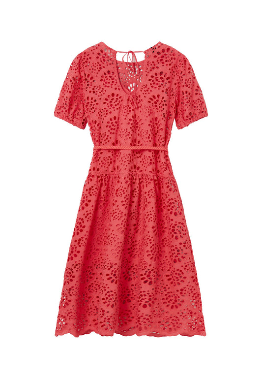 Broderie anglaise midi dress with belt Women