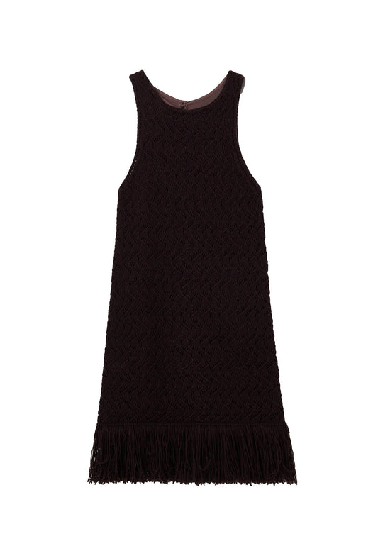 Stefanel Short crochet dress with fringing Brown (S5721C07B-O11) Women