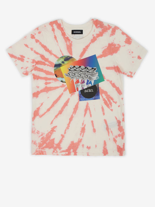 Diesel Pink And Cream Patterned T-Shirt White (J00027-KYARI-3453475) Kids