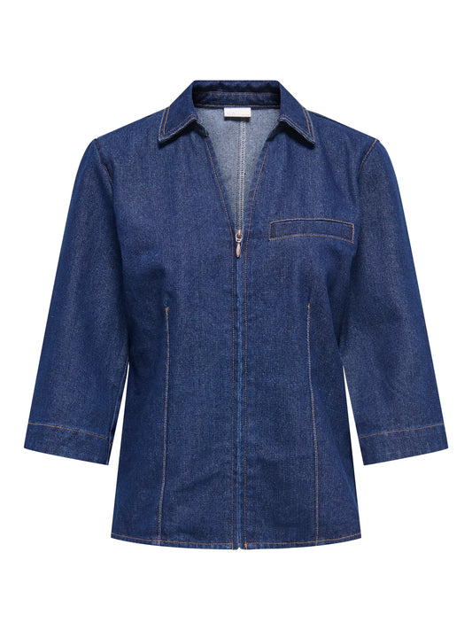 Sally Zip Stitch 3/4 Sleeve Shirt Denim Dark Blue Denim (15359333) Women