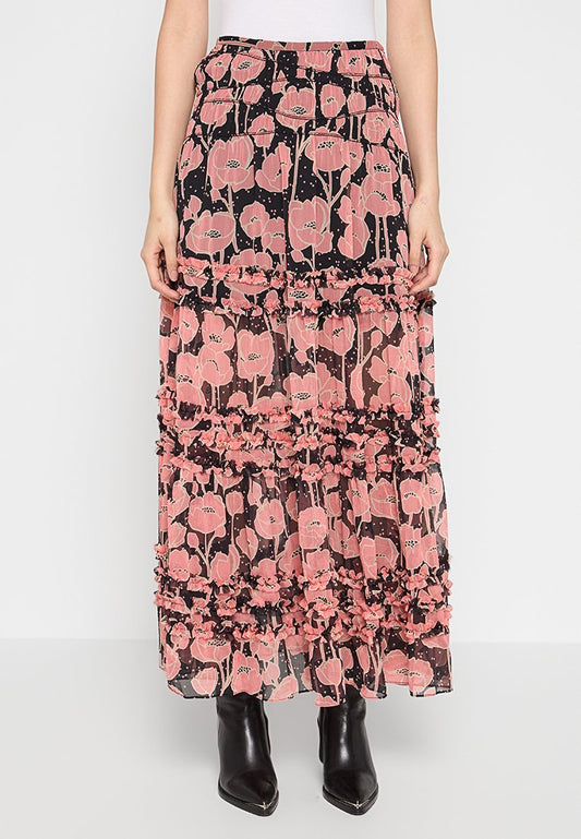 WMS-ALLESAA-Micro Ruffle Tiered Midaxi Skirt Women