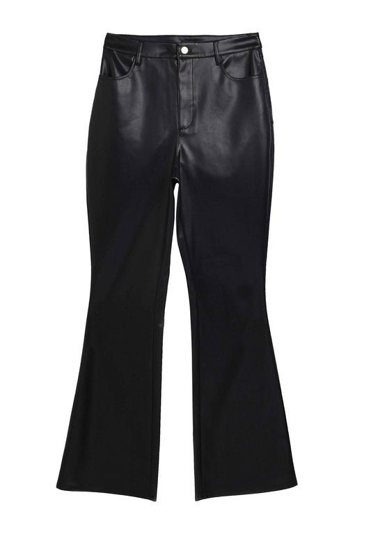 River Island faux leather bum sculpt flared trousers Black (RI921A0HV-Q11) Women
