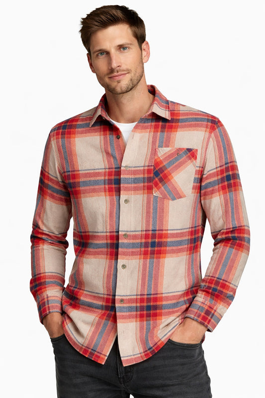 PLUS POSH Shirt Men's Beige Red (8998) Men