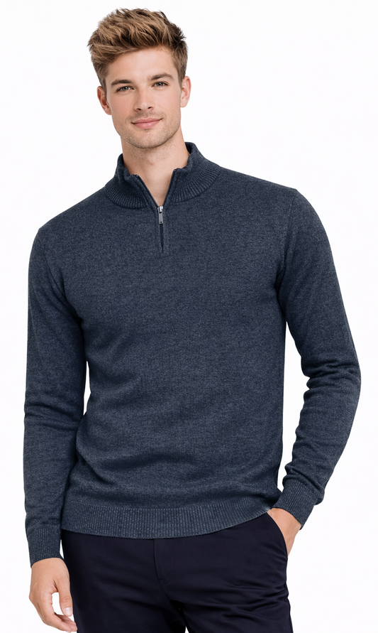MUST Parkour Sweater Men's Z Mock Neck Navy Melange (8369) Men
